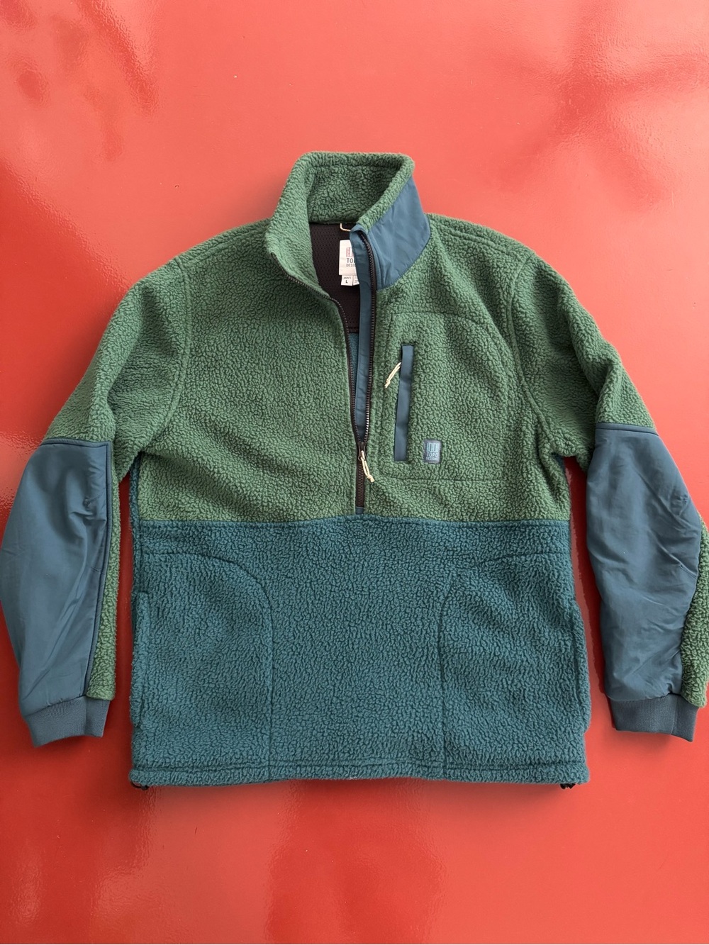 Topo Designs Two-Tone Green Fleece half zip